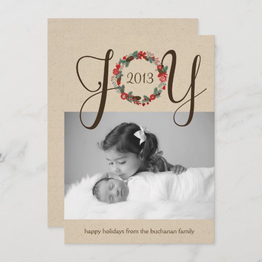 Elegant en Classy Joy Wreatfoto Card Design Feestdagenkaart (Voorkant / Achterkant)