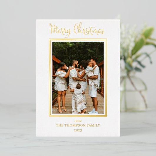 Elegant en Classy Photo Merry Kerstmis Folie Feestdagenkaart (Staand Voorkant)