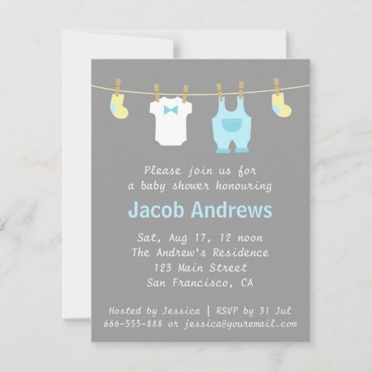Elegant en Cute Baby Boy Shower, Blue en Grey Kaart (Voorkant)
