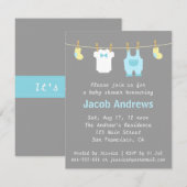 Elegant en Cute Baby Boy Shower, Blue en Grey Kaart (Voorkant / Achterkant)