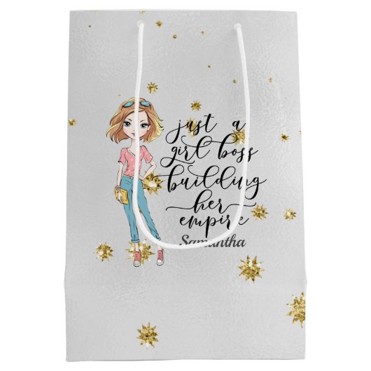 Elegant en Cute Lady | Girl Boss | Grijs Medium Cadeauzakje (Achterkant)