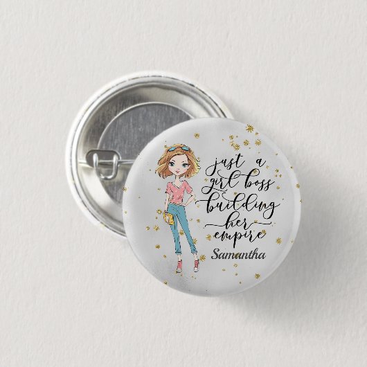 Elegant en Cute Lady | Girl Boss | Grijs Ronde Button 3,2 Cm (Voorkant /achterkant)