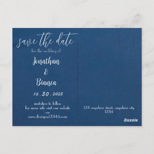 elegant en donkerblauw, behalve de datum briefkaart (Achterkant)