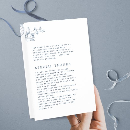 Elegant en eenvoudig, blauw huwelijksprogramma