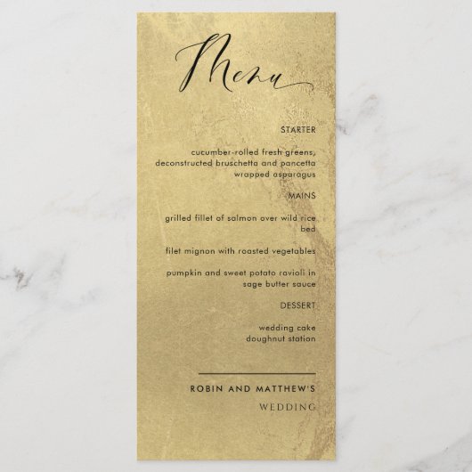 Elegant en eenvoudig, Faux Gold Foil Wedding Menu (Voorkant)