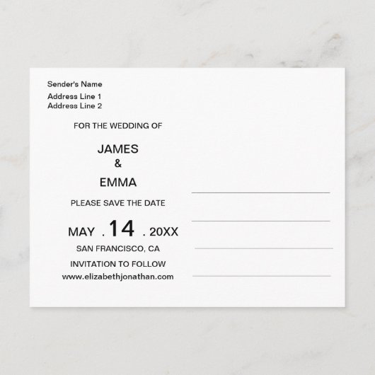 Elegant en eenvoudig gematigd dragen sparen de Dat Uitnodiging Briefkaart (Achterkant)