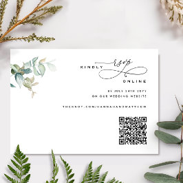 Elegant en eenvoudig, groen bruiloft QR Code RSVP Informatiekaartje