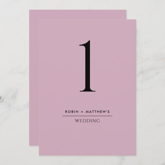 Elegant en Eenvoudig Mauve Table Number (Voorkant / Achterkant)