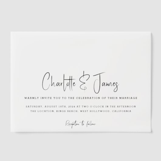 Elegant en eenvoudig minimalistisch script vellum uitnodigingen (Voorkant)