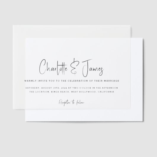 Elegant en eenvoudig minimalistisch script vellum uitnodigingen (Offset)