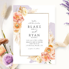 Elegant en eenvoudig Paars, peach en Blush Wedding Kaart