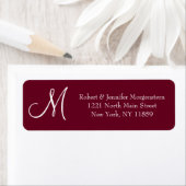 Elegant en Eenvoudig Rood Marsala Monogram Adres Etiket (Insitu)