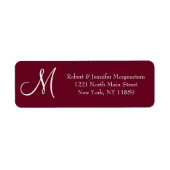Elegant en Eenvoudig Rood Marsala Monogram Adres Etiket (Voorkant)