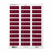 Elegant en Eenvoudig Rood Marsala Monogram Adres Etiket (Full Sheet)