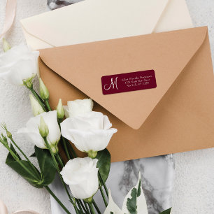 Elegant en Eenvoudig Rood Marsala Monogram Adres Etiket