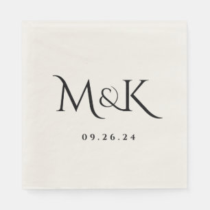 Elegant en eenvoudig zwart huwelijksmonogram servet