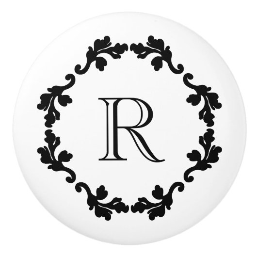 Elegant en eenvoudig zwart-wit monogram keramische knop (Voorkant)