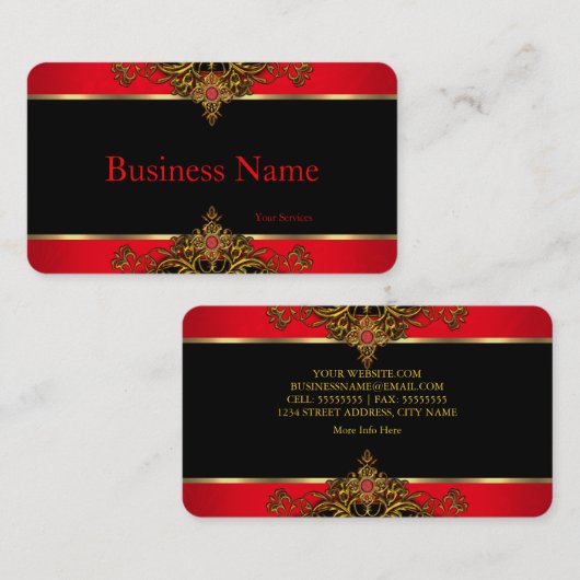 Elegant en Elite Regal Rood Zwart en Goud Gem Visitekaartje (Voorkant / Achterkant)