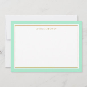 Elegant en feminine Mint Gold Border op maat Notitiekaartje