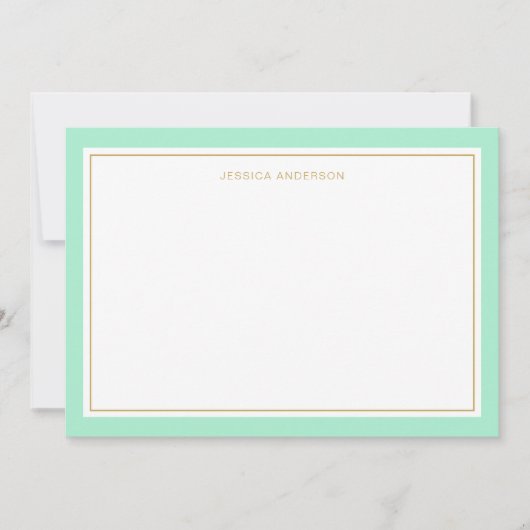 Elegant en feminine Mint Gold Border op maat Notitiekaartje (Voorkant)