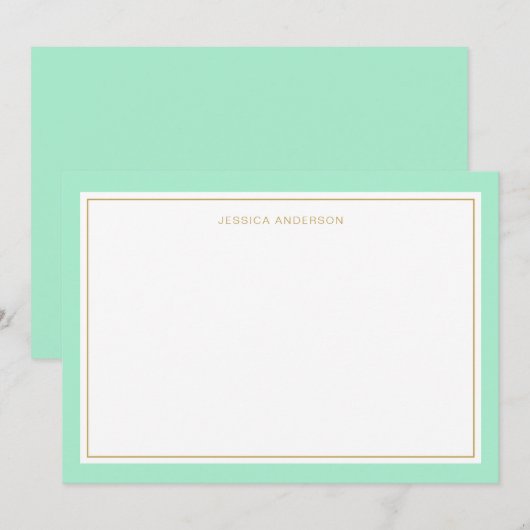 Elegant en feminine Mint Gold Border op maat Notitiekaartje (Voorkant / Achterkant)