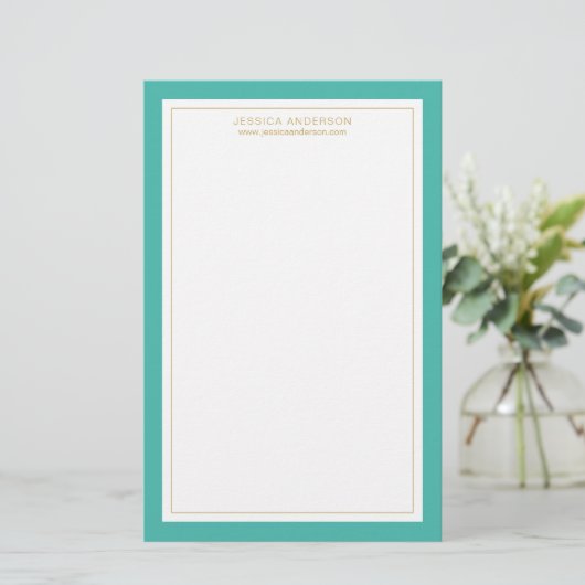 Elegant en Feminine Turquoise Gold , op maat gesne Briefpapier (Staand voorkant)