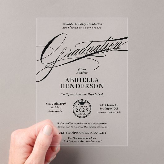 Elegant en formeel script Afstuderen Acryl Uitnodigingen (Insitu (Draagbaar))