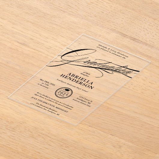 Elegant en formeel script Afstuderen Acryl Uitnodigingen (Laagn)
