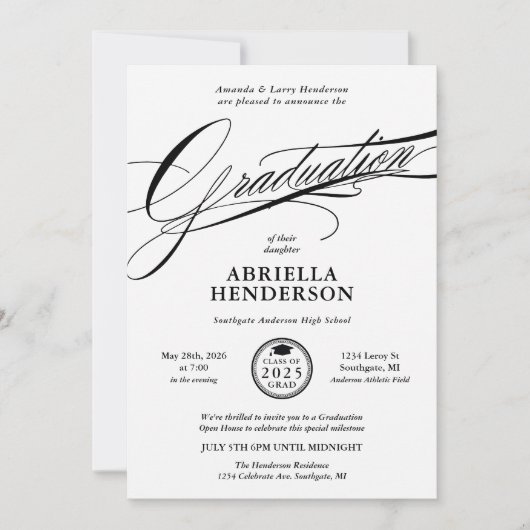 Elegant en formeel script Afstuderen Kaart (Voorkant)