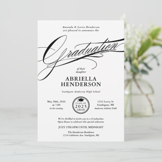 Elegant en formeel script Afstuderen Kaart (Staand voorkant)