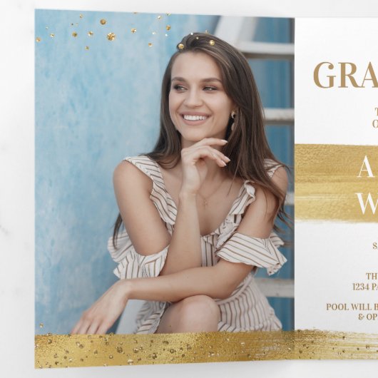 Elegant en Fun Gold Afstuderen drivovoudige uitnod Drieluik Programma (Binnenzijde eerst)