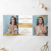 Elegant en Fun Gold Afstuderen drivovoudige uitnod Drieluik Programma (Binnen)