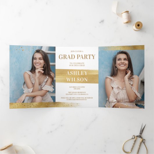 Elegant en Fun Gold Afstuderen drivovoudige uitnod Drieluik Programma (Binnen)