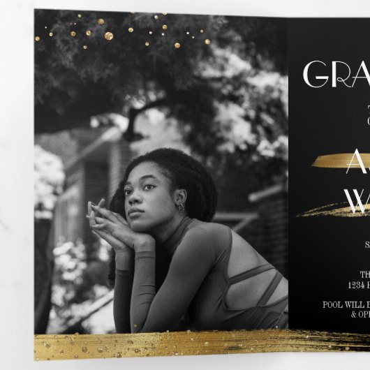 Elegant en Fun Gold Afstuderen drivovoudige uitnod Drieluik Programma (Binnenzijde eerst)