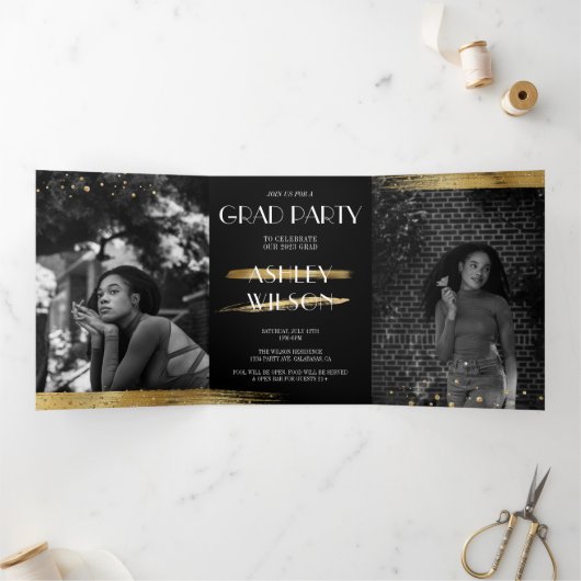 Elegant en Fun Gold Afstuderen drivovoudige uitnod Drieluik Programma (Binnen)