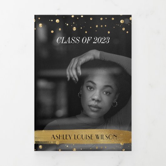 Elegant en Fun Gold Afstuderen drivovoudige uitnod Drieluik Programma (Cover)