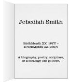 Elegant en Gepersonaliseerd Funeral Service Kaart, (Binnen (Rechts))