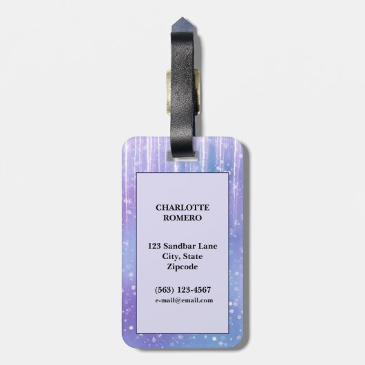 Elegant en Glitzy Paarse Sparkle Bagagelabel (Achterkant verticaal)