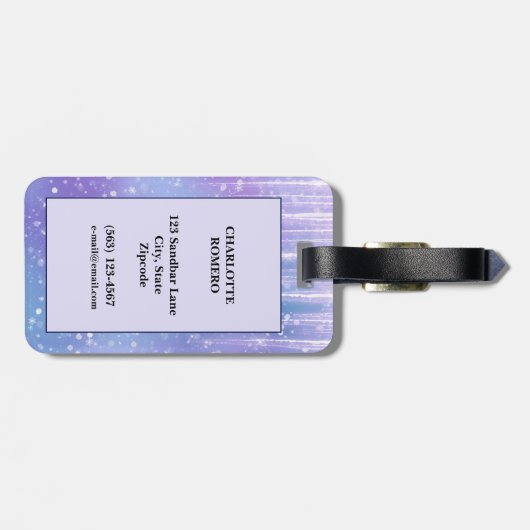 Elegant en Glitzy Paarse Sparkle Bagagelabel (Achterkant horizontaal)