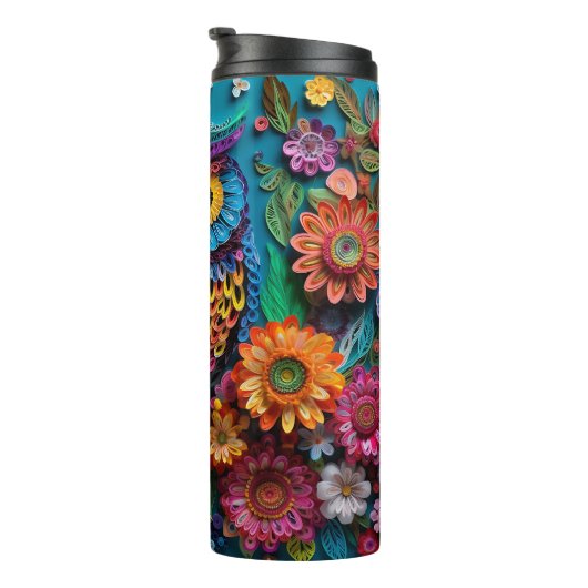 Elegant en grillig: 3D Uil Papercut Art Wrap 0n Thermosbeker (Geroteerd rechts)