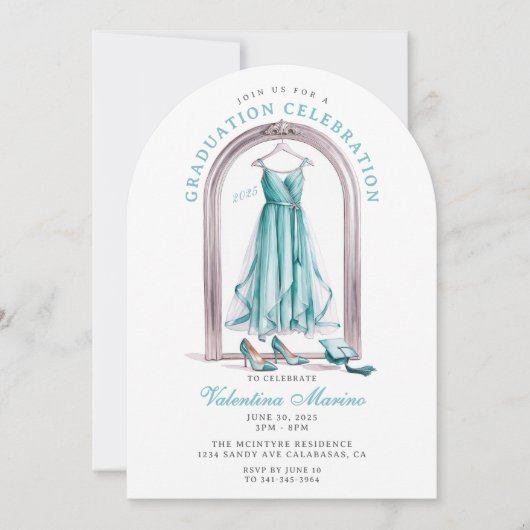 Elegant en grillig Blauwgroen Afstuderen Kaart (Voorkant)