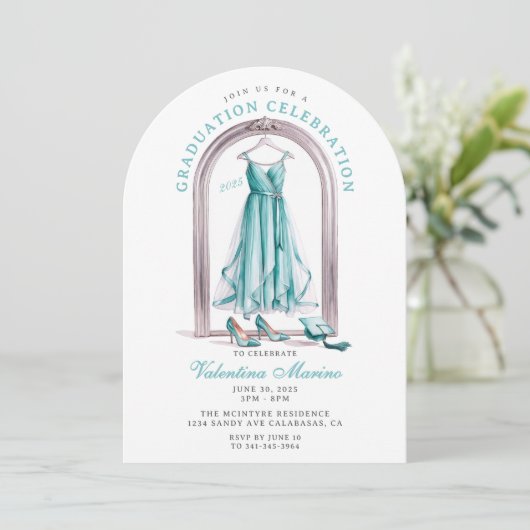 Elegant en grillig Blauwgroen Afstuderen Kaart (Staand voorkant)