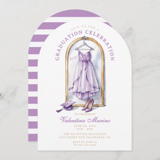 Elegant en grillig Paarse jurk Afstuderen Kaart (Voorkant / Achterkant)