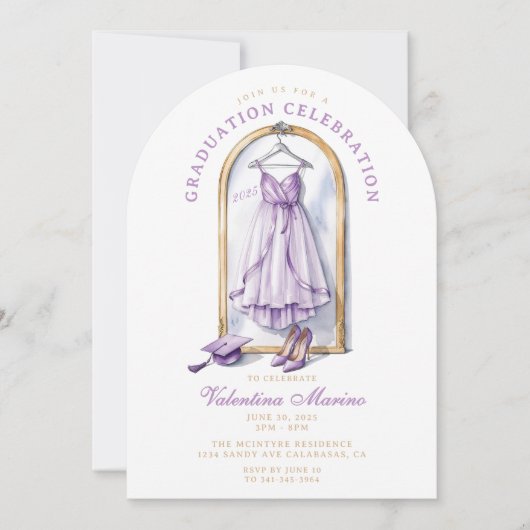 Elegant en grillig Paarse jurk Afstuderen Kaart (Voorkant)