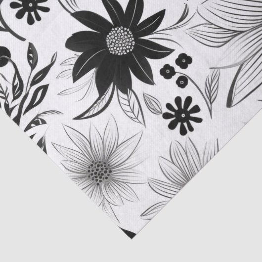 Elegant en ingewikkeld zwart-wit bloempatroon tissuepapier (Detail)