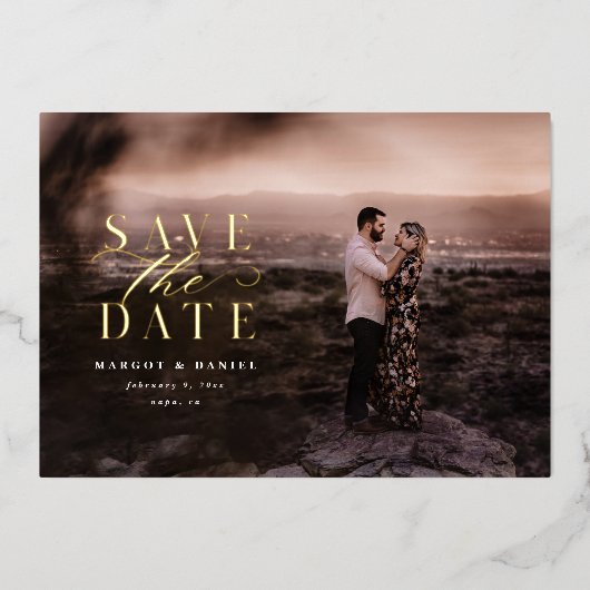 Elegant en Klassieke Foto opslaan Datum Folie Uitnodiging (Voorkant)