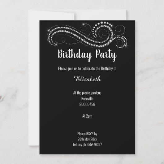 ELEGANT EN KLASSY BLACK DIAMOND BIRTHDAY PARTY KAART (Voorkant)