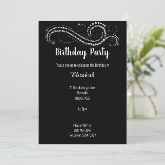 ELEGANT EN KLASSY BLACK DIAMOND BIRTHDAY PARTY KAART (Staand voorkant)