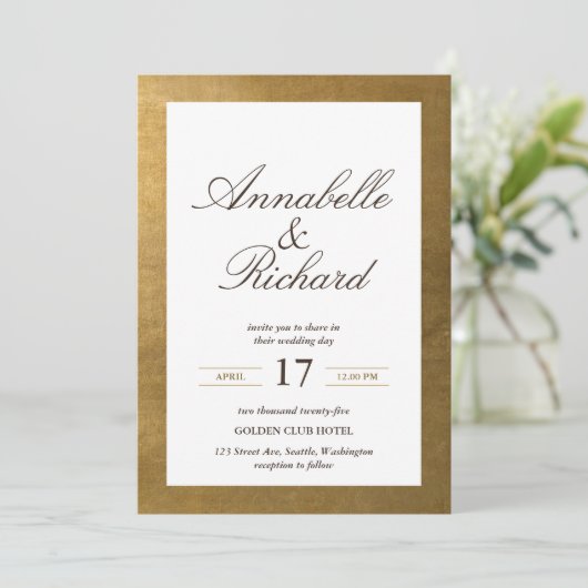 Elegant en luxe rijk goud sparen de datum kaart (Staand voorkant)