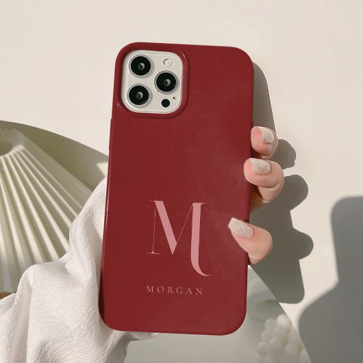 Elegant en minimaal diep rood monogram Case-Mate iPhone case